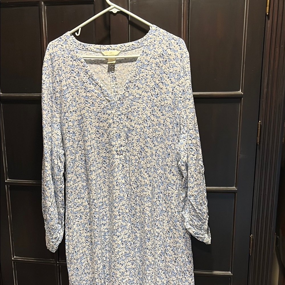 Blue Floral Long Sleeve Dress